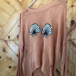 Distressed Blush Mermaid shell sweater